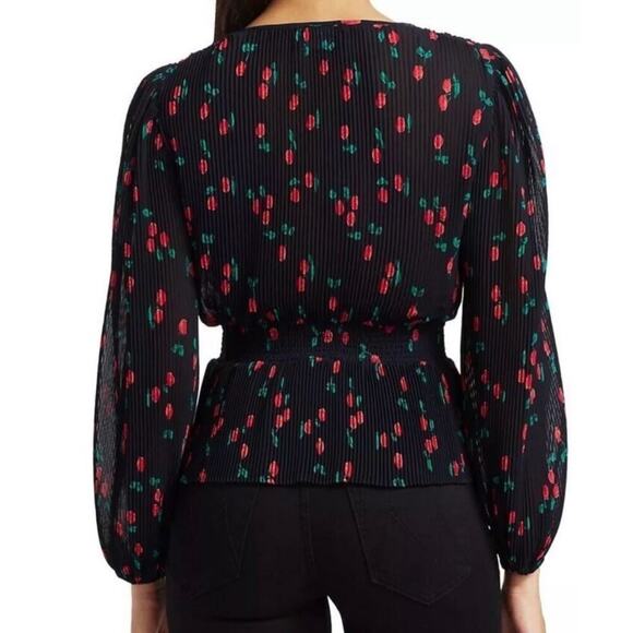 The Kooples Black Cherry Love  Pleated Sheer Top 1 S - Picture 2 of 7